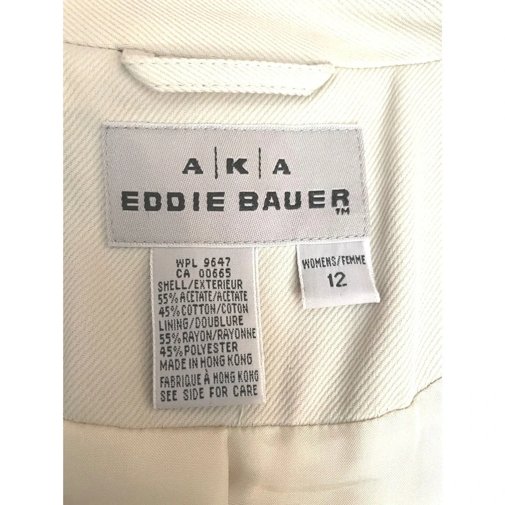 AKA Eddie Bauer Women Jacket 12 Zip Front Beige Twill Mandarin Collar
